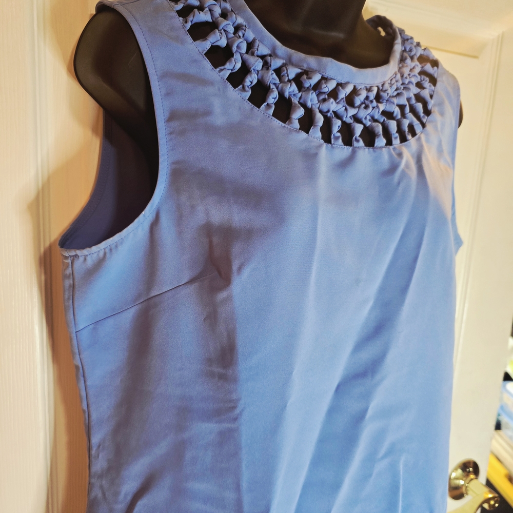 Blue and Black Blouse with Decorative Neckline